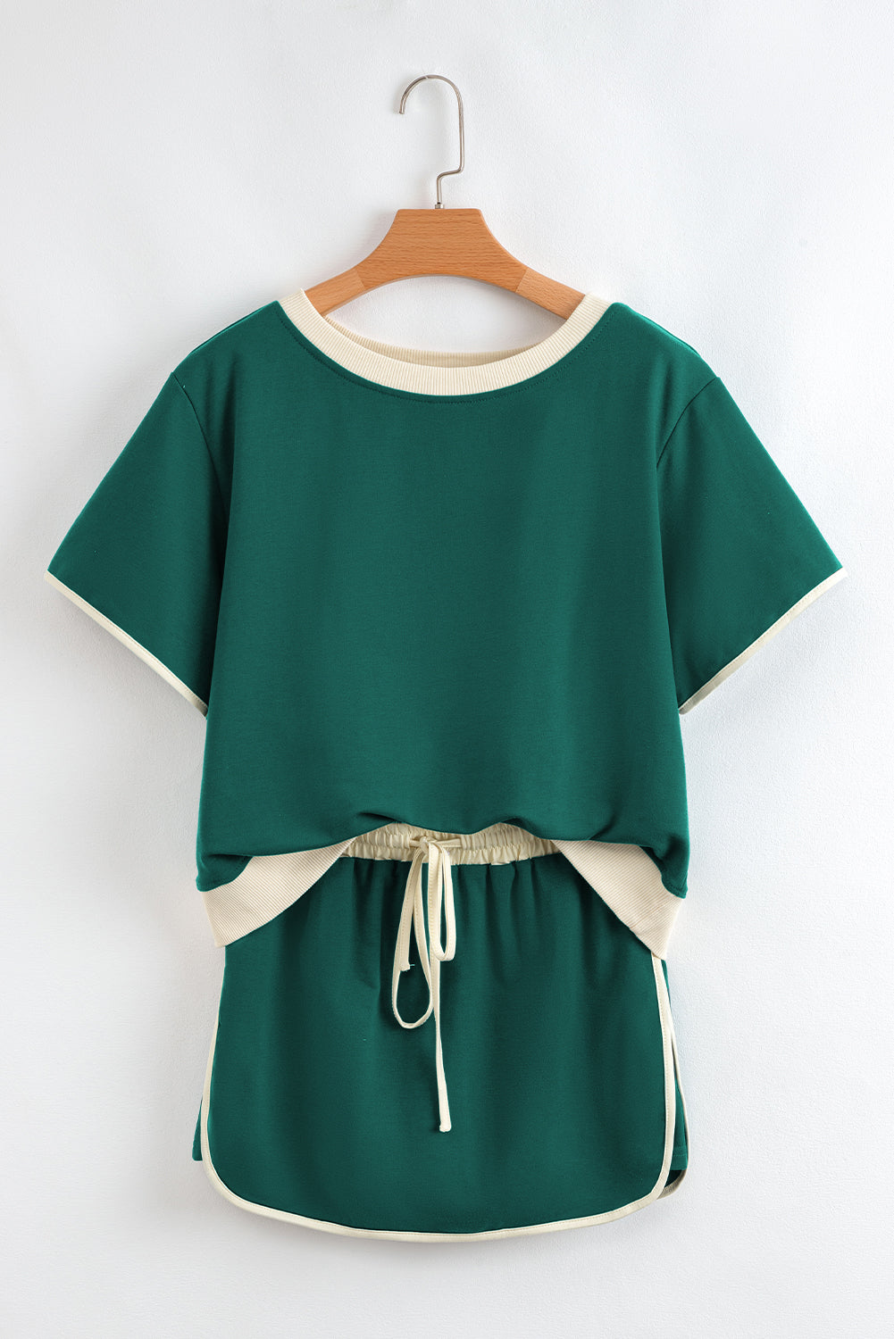 Bonbon Colorblock Edge Drop Shoulder T Shirt and Skort 2Pcs Set