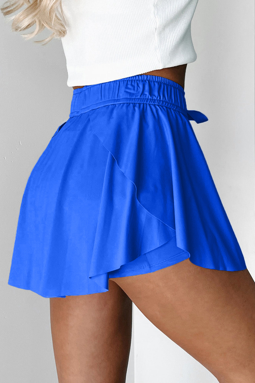 Black Drawstring High Waist Lined Tennis Skorts