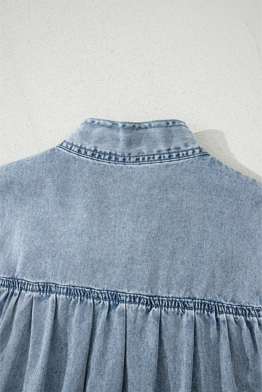 Beau Blue Bowknot Neck Sleeveless Ruffled Chambray Dress