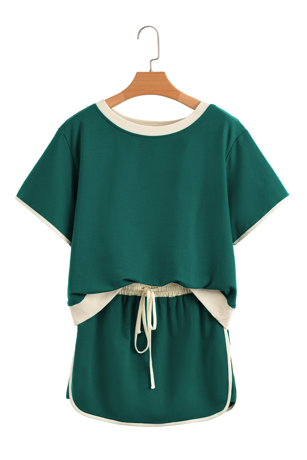 Bonbon Colorblock Edge Drop Shoulder T Shirt and Skort 2Pcs Set