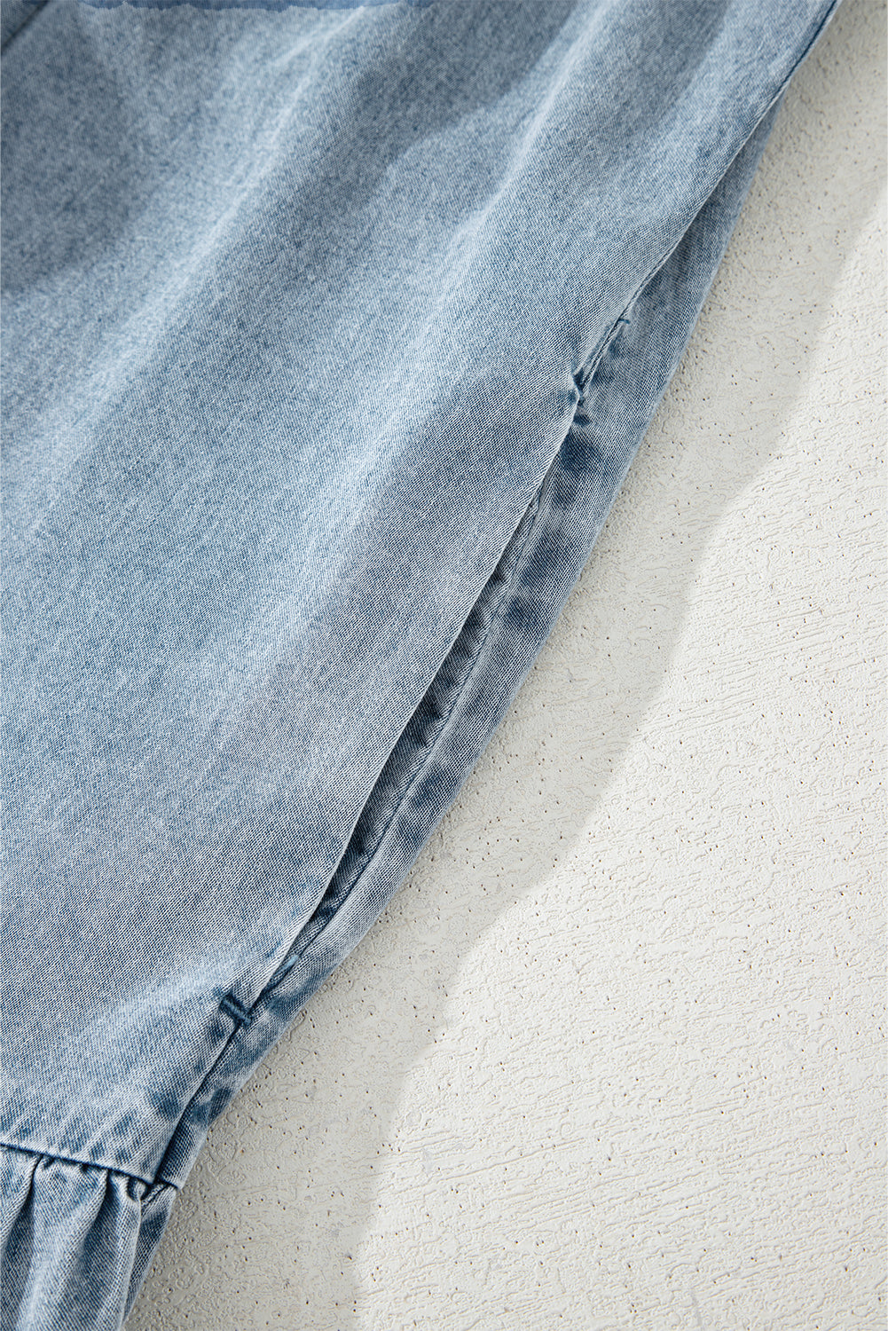Beau Blue Bowknot Neck Sleeveless Ruffled Chambray Dress