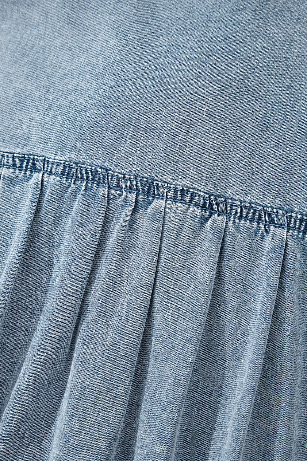 Beau Blue Bowknot Neck Sleeveless Ruffled Chambray Dress