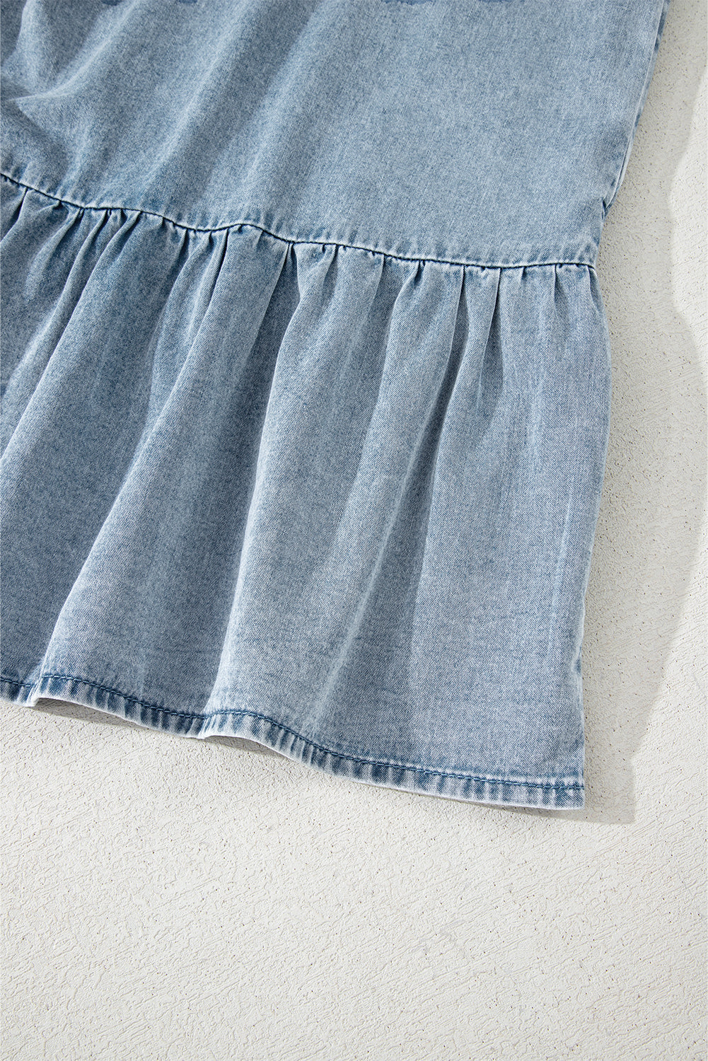 Beau Blue Bowknot Neck Sleeveless Ruffled Chambray Dress