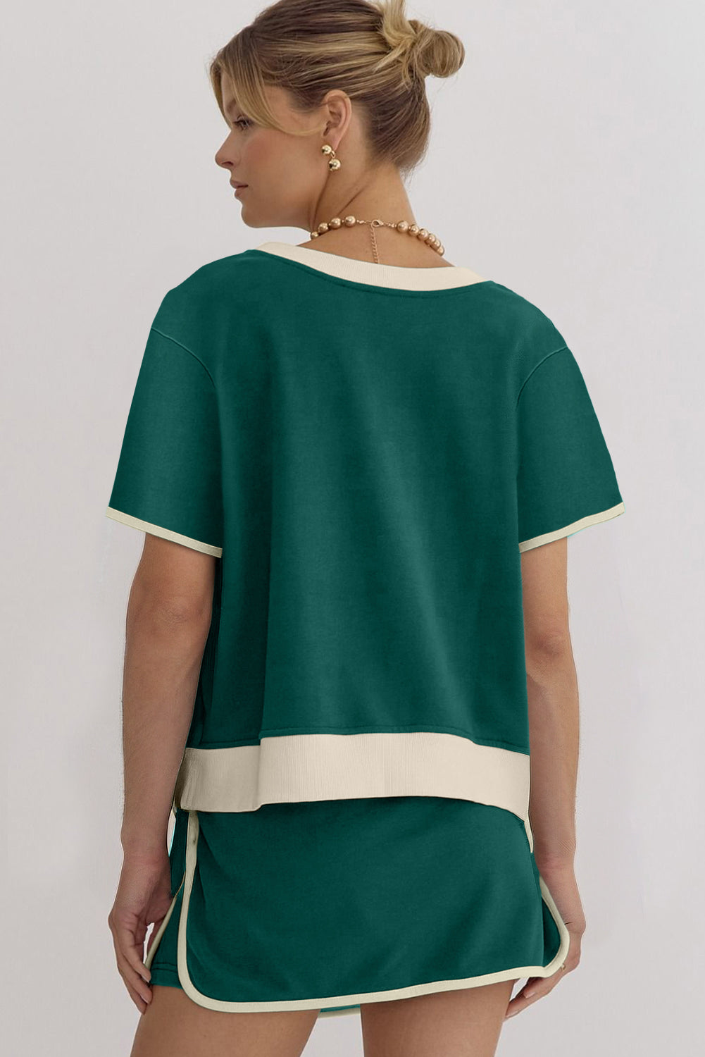 Bonbon Colorblock Edge Drop Shoulder T Shirt and Skort 2Pcs Set