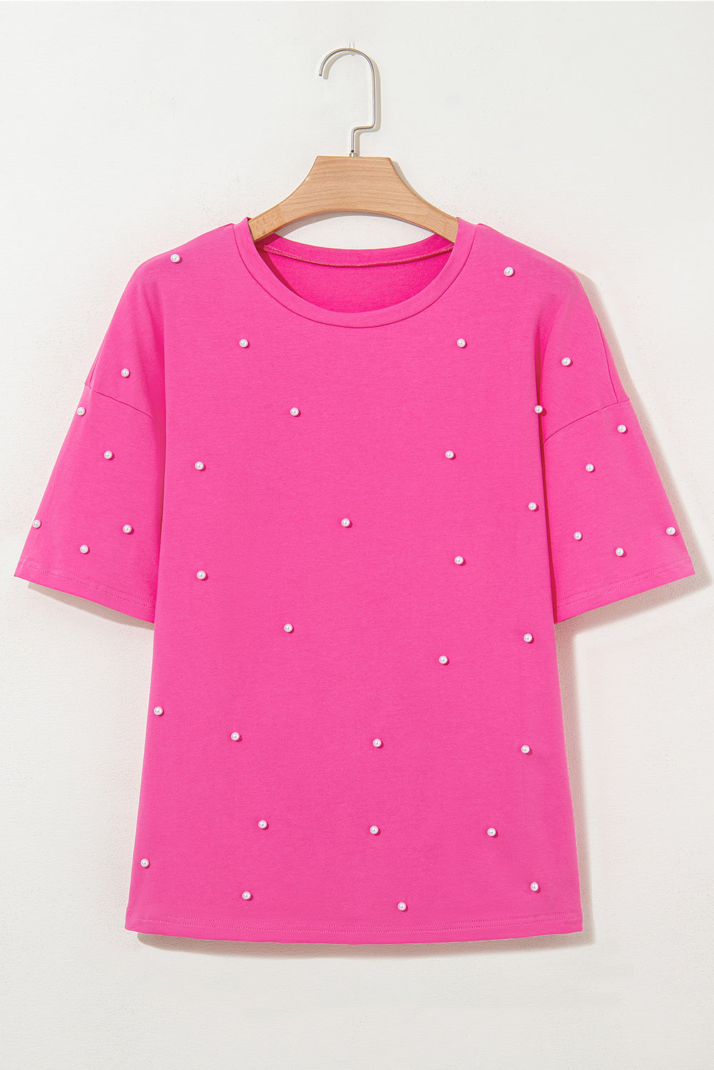 Black Pearl Beaded Drop Shoulder Crewneck T Shirt